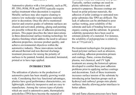 tech paper automotive plastic surface modificaiton