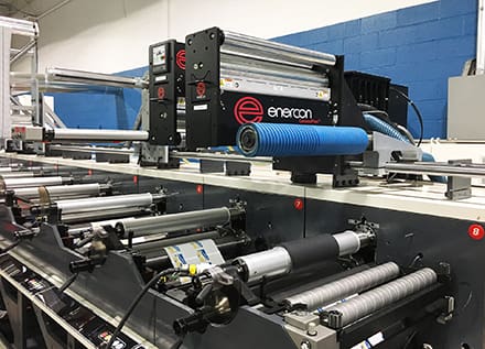 Control Group® added a second two-sided Enercon treater mounted on special rail system to allow them to move the treater to different locations on the press as needed.